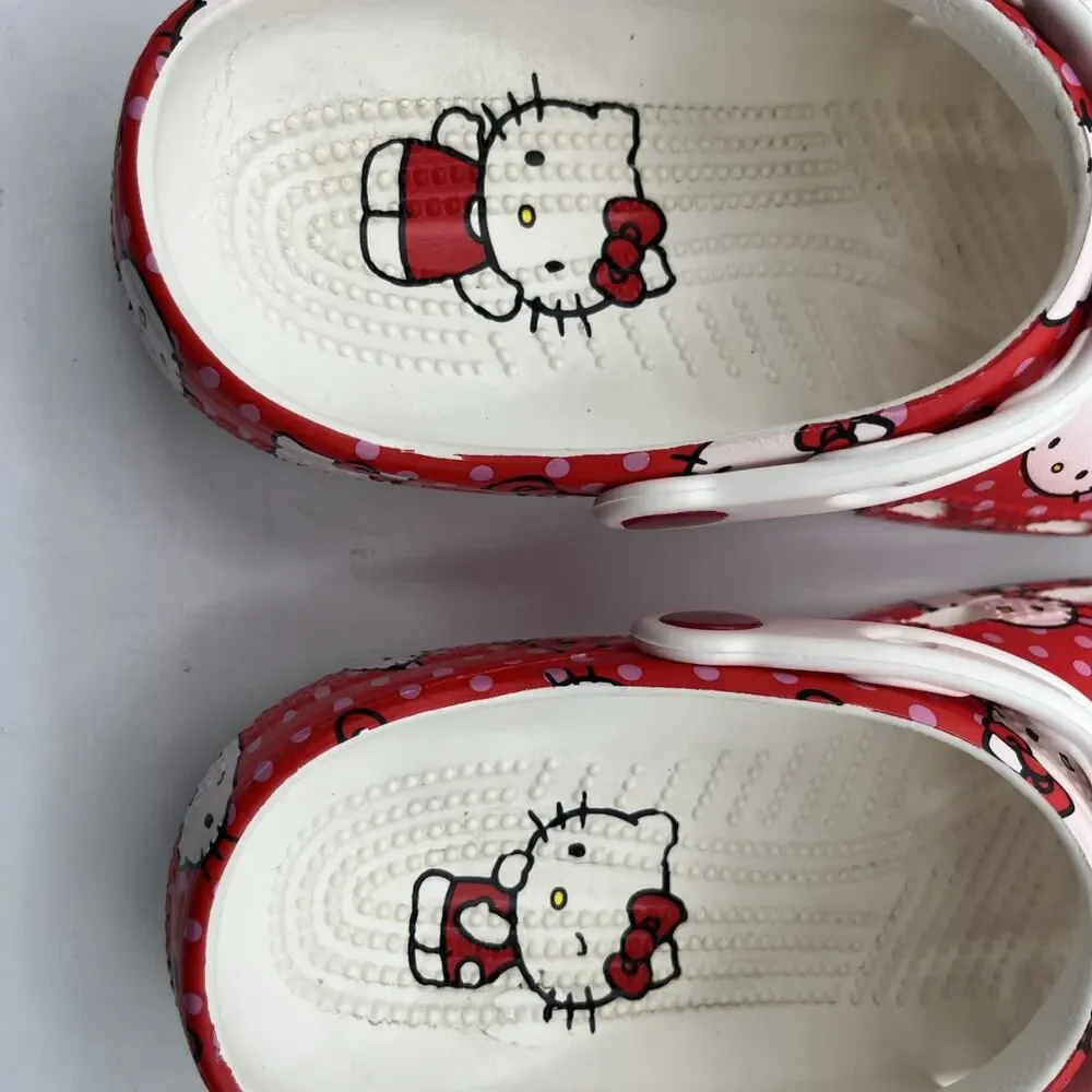 Hello Kitty Crocs Classic Clog Kids Children’s Size 2 Red White Sanrio Pre-owned